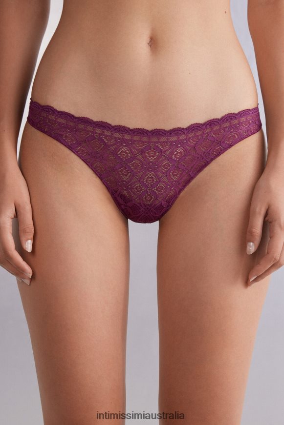 Intimissimi Women 345J-Purple Wine Underwear 0RJT48902 Lace and Microfibre Brazilian Briefs