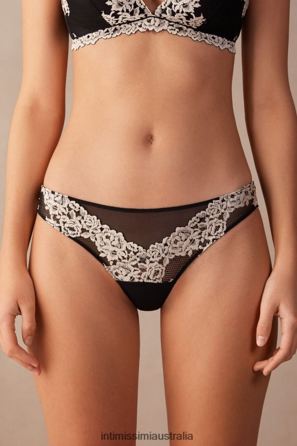 Intimissimi Women 9887-Black/Ivory Underwear 0RJT481166 Pretty Flowers Brazilian Briefs