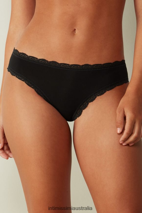Intimissimi Women 019-Black Underwear 0RJT481075 Cotton and Lace Briefs