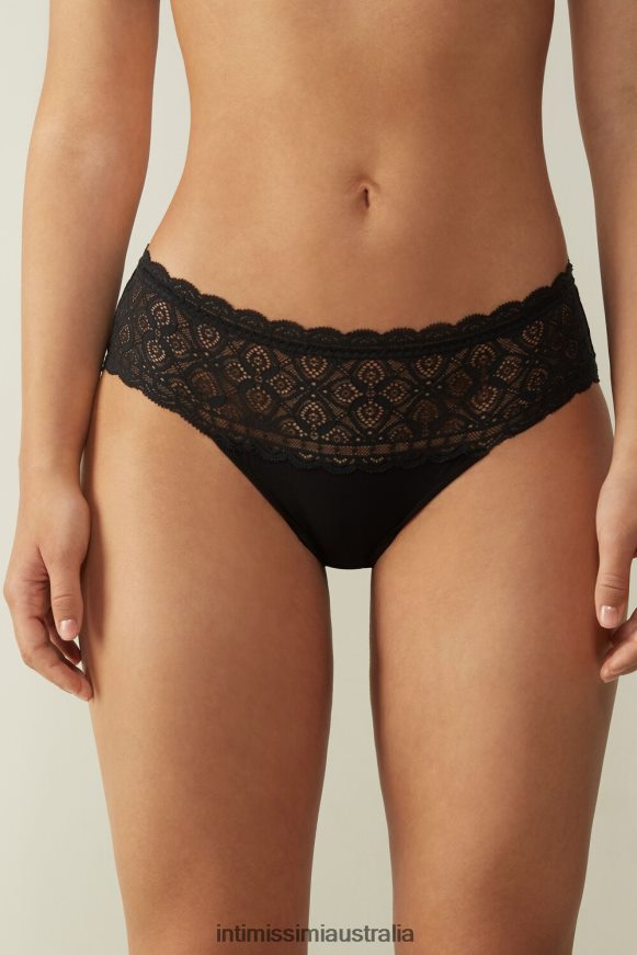 Intimissimi Women 019-Black Underwear 0RJT481083 High-Rise Briefs in Lace and Cotton