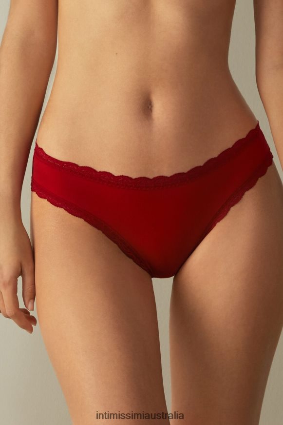 Intimissimi Women 1473-Red Underwear 0RJT481038 Cotton and Lace Briefs