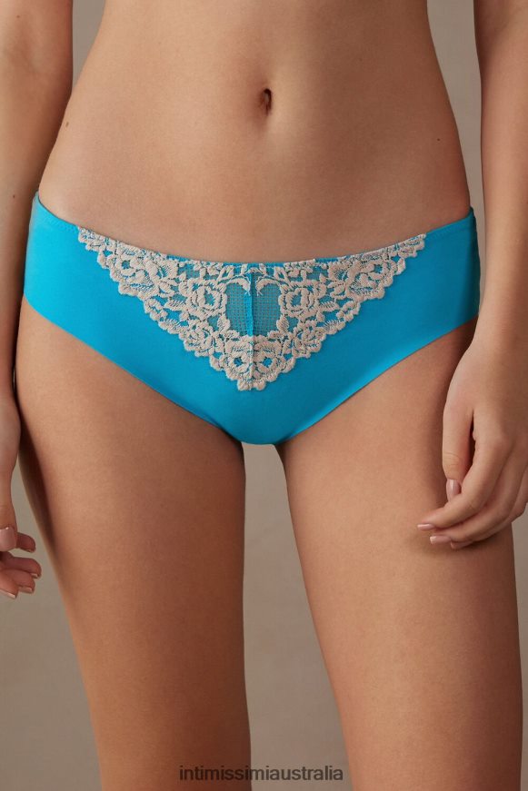 Intimissimi Women 233J-Digital Turquoise/Ivory Underwear 0RJT48966 Pretty Flowers Seamless Cotton Briefs
