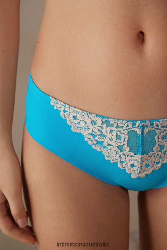 Intimissimi Women 233J-Digital Turquoise/Ivory Underwear 0RJT48966 Pretty Flowers Seamless Cotton Briefs