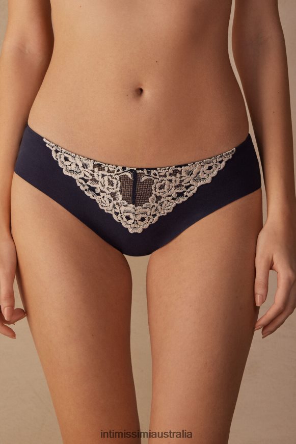 Intimissimi Women 347I-Deep Blue/Vanilla Underwear 0RJT481151 Pretty Flowers Seamless Cotton Briefs