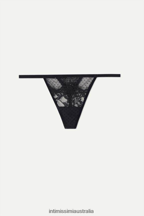 Intimissimi Women 019-Black Underwear 0RJT481007 Time to Shine Thong with Side Straps