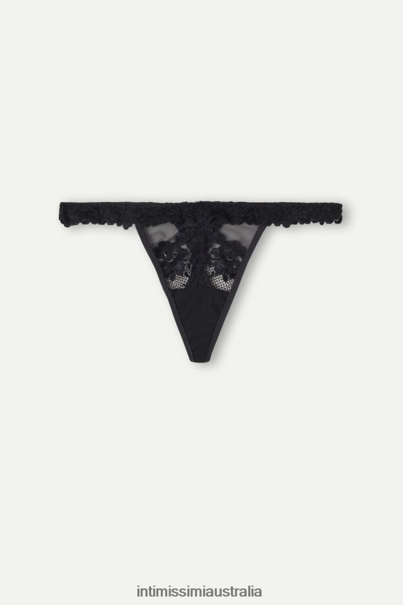 Intimissimi Women 019-Black Underwear 0RJT481046 Pretty Flowers Thong with Side Straps