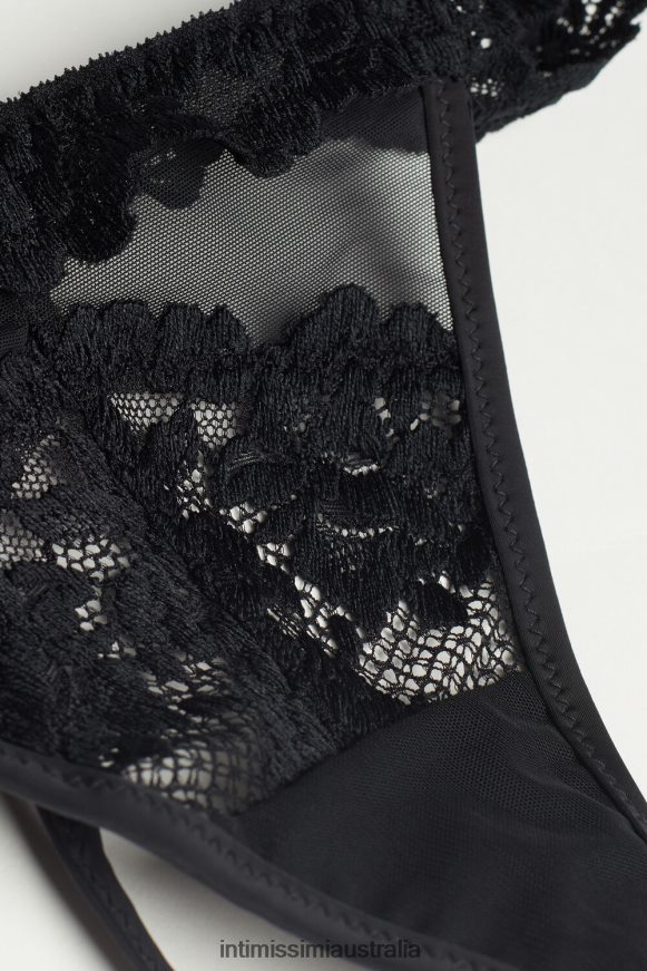Intimissimi Women 019-Black Underwear 0RJT481046 Pretty Flowers Thong with Side Straps