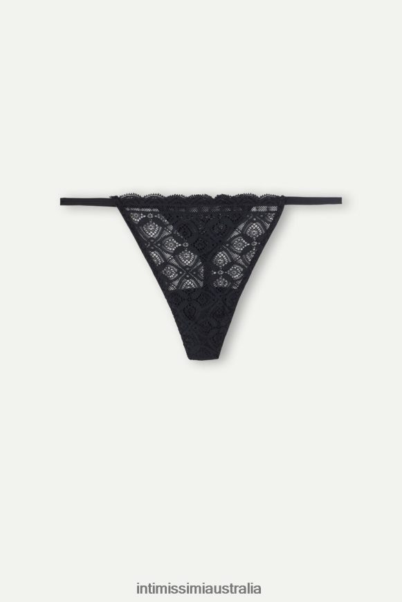 Intimissimi Women 019-Black Underwear 0RJT481090 Lace Thong with Side Straps