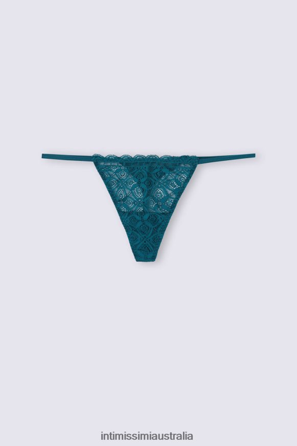 Intimissimi Women 346J-Teal Blue Underwear 0RJT48901 Lace Thong with Side Straps