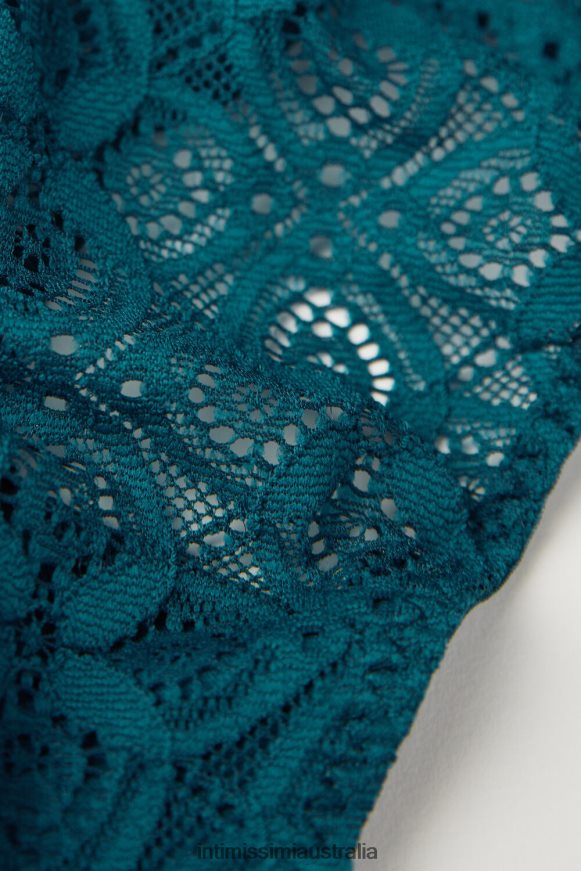 Intimissimi Women 346J-Teal Blue Underwear 0RJT48901 Lace Thong with Side Straps