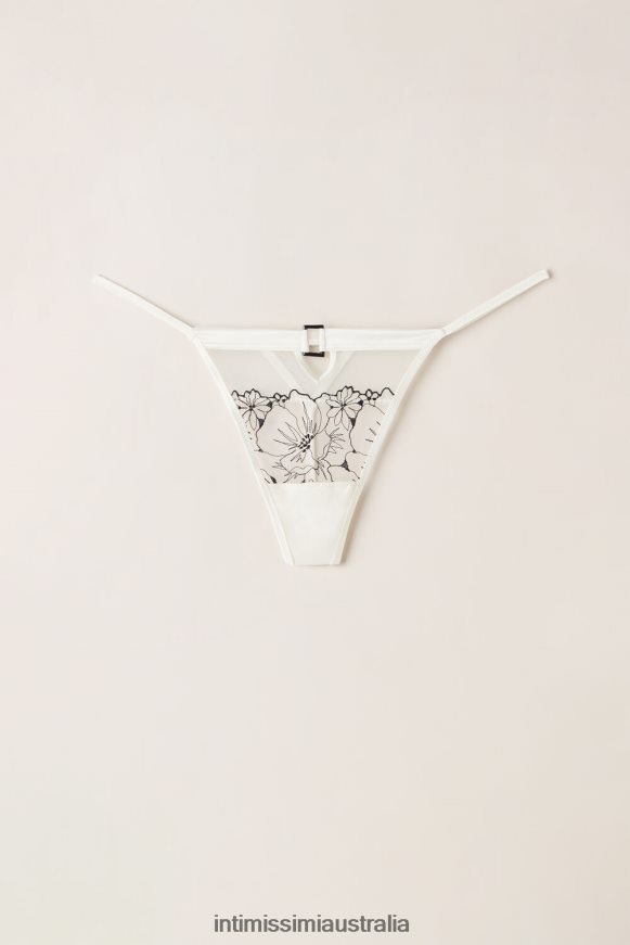 Intimissimi Women 4718-Powder White/Black Underwear 0RJT48959 Pure Joy Thong with Side Straps