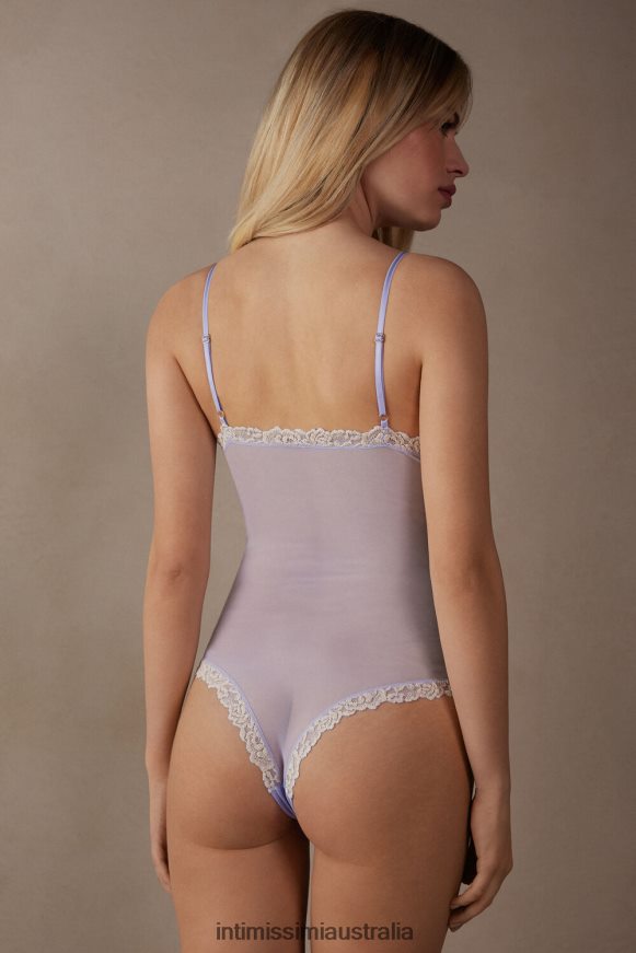 Intimissimi Women 214J-Sweet Lavender/Ivory Apparel 0RJT481216 Pretty Flowers Lace and Tulle Body