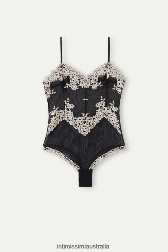 Intimissimi Women 9887-Black/Ivory Apparel 0RJT481228 Pretty Flowers Lace and Tulle Body