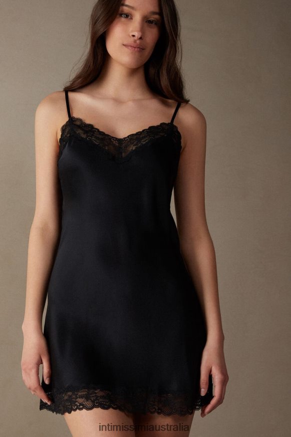 Intimissimi Women 019-Black Apparel 0RJT481253 Silk Slip with Lace Insert Detail