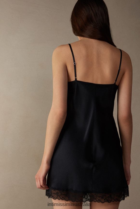 Intimissimi Women 019-Black Apparel 0RJT481253 Silk Slip with Lace Insert Detail