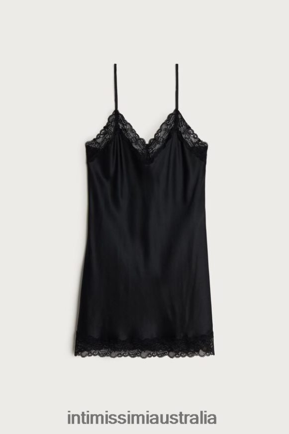 Intimissimi Women 019-Black Apparel 0RJT481253 Silk Slip with Lace Insert Detail