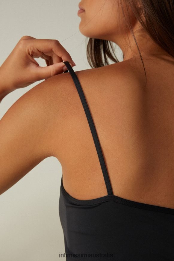 Intimissimi Women 019-Black Apparel 0RJT481257 Georgette-Ruffle Microfibre Slip