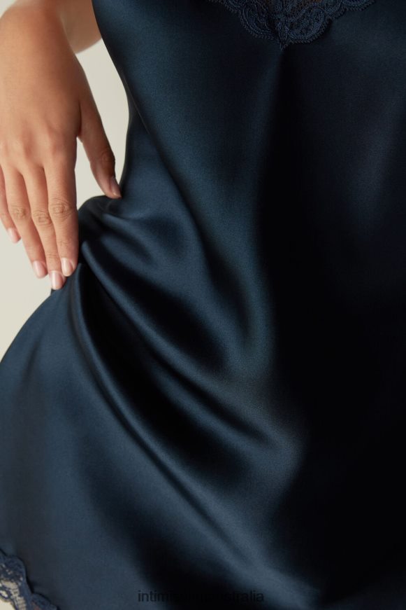 Intimissimi Women 1467-Intense Blue Apparel 0RJT481247 Silk Slip with Lace Insert Detail