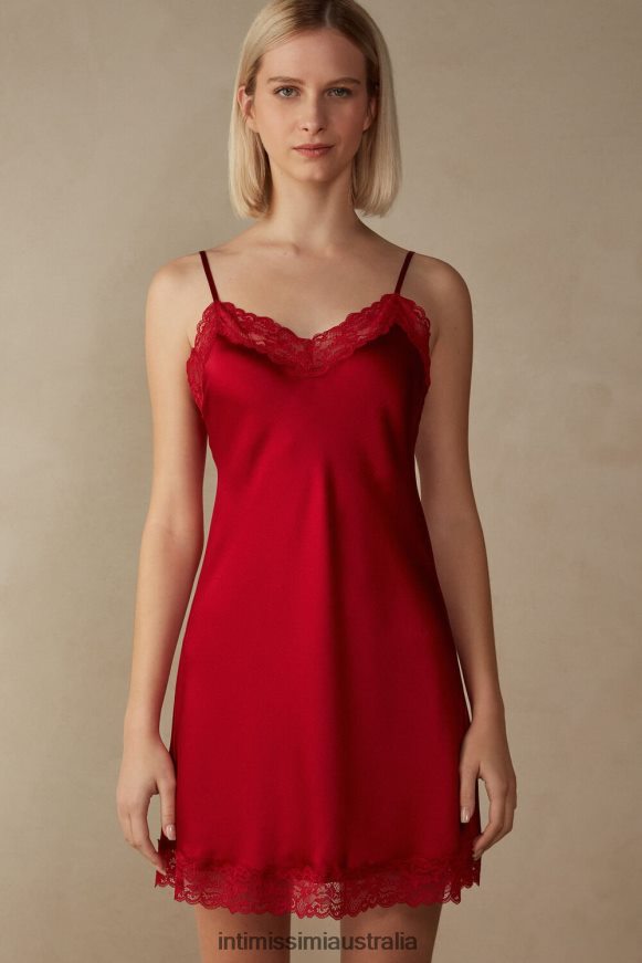 Intimissimi Women 1473-Red Apparel 0RJT481246 Silk Slip with Lace Insert Detail