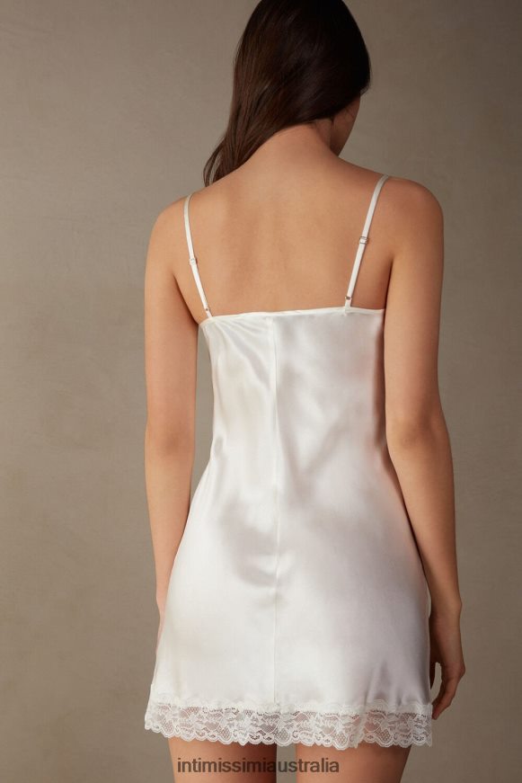 Intimissimi Women 2127-Powder White Apparel 0RJT481244 Silk Slip with Lace Insert Detail