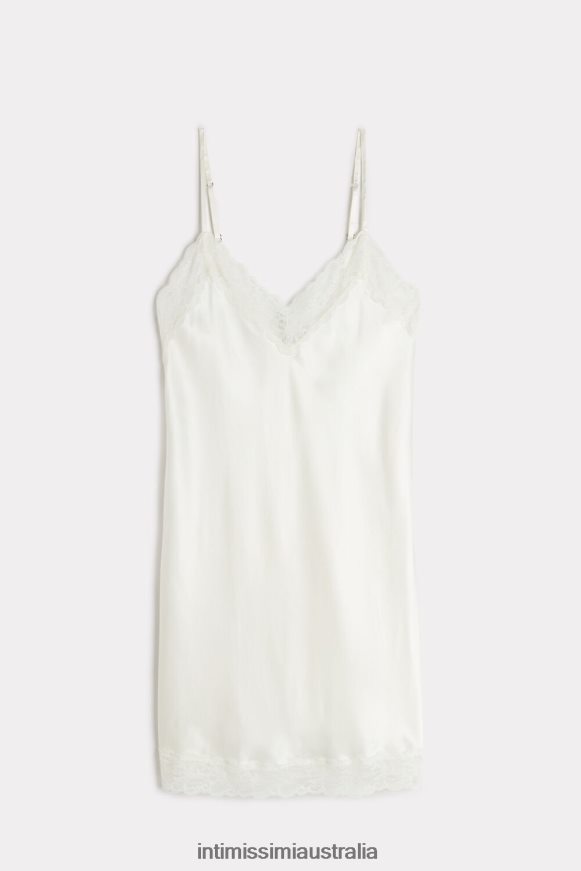 Intimissimi Women 2127-Powder White Apparel 0RJT481244 Silk Slip with Lace Insert Detail