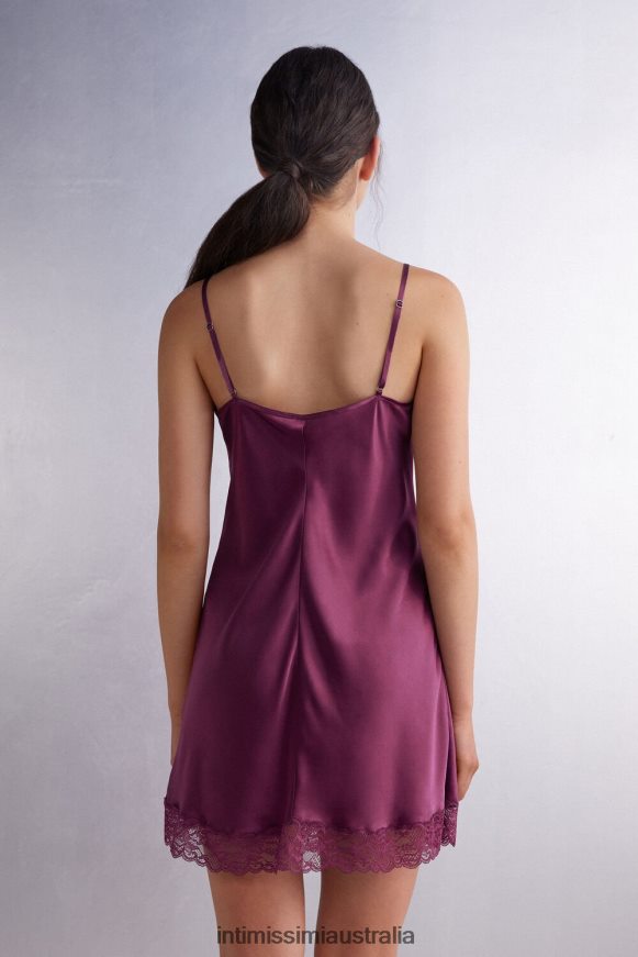 Intimissimi Women 345J-Purple Wine Apparel 0RJT481201 Silk Slip with Lace Insert Detail