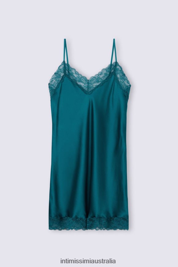 Intimissimi Women 346J-Teal Blue Apparel 0RJT481208 Silk Slip with Lace Insert Detail