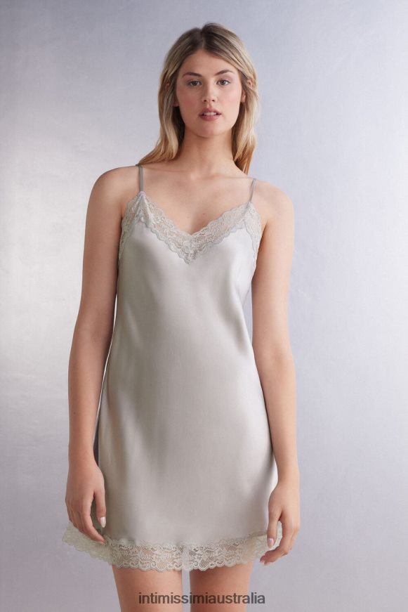 Intimissimi Women 347J-Ice Grey Apparel 0RJT481207 Silk Slip with Lace Insert Detail