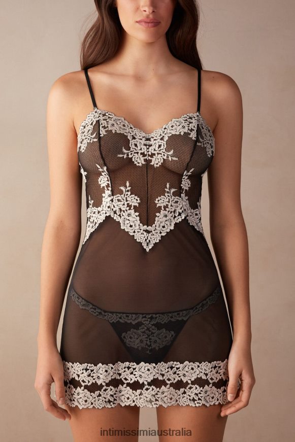 Intimissimi Women 9887-Black/Ivory Apparel 0RJT481248 Pretty Flowers Babydoll