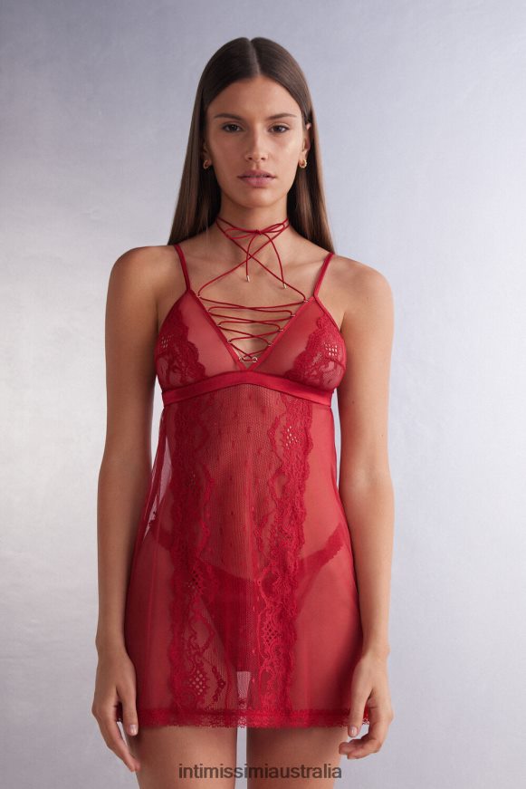 Intimissimi Women 9888-Sealing Wax Red Apparel 0RJT481212 Sinful Fantasies Lace and Tulle Babydoll
