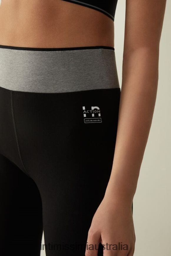 Intimissimi Women 731I-Black/Mid Grey Melange Apparel 0RJT481397 In Action Stretch Organic Cotton Capri Leggings