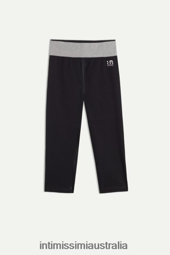Intimissimi Women 731I-Black/Mid Grey Melange Apparel 0RJT481397 In Action Stretch Organic Cotton Capri Leggings