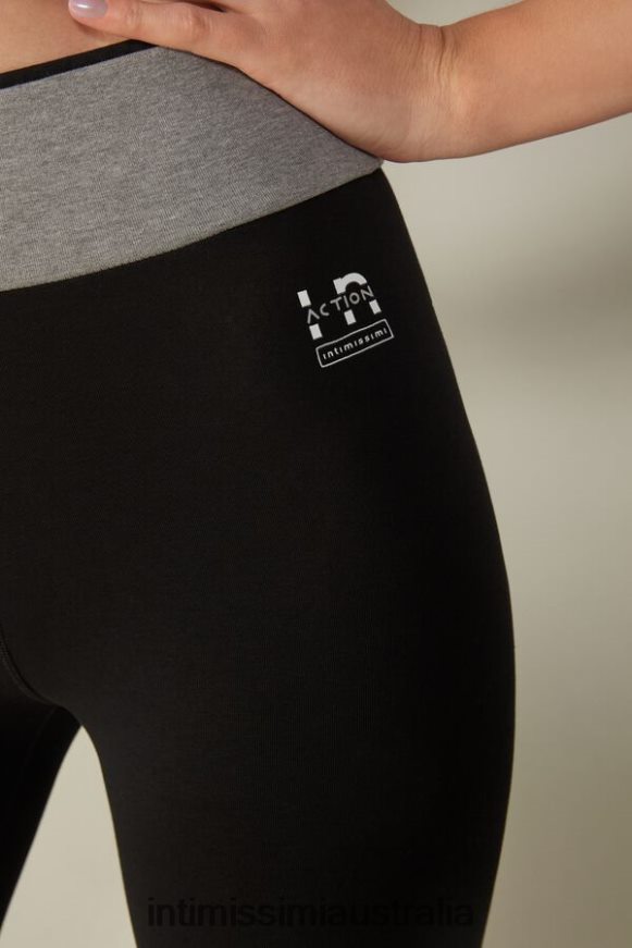 Intimissimi Women 731I-Black/Mid Grey Melange Apparel 0RJT481398 In Action Stretch Organic Cotton Leggings