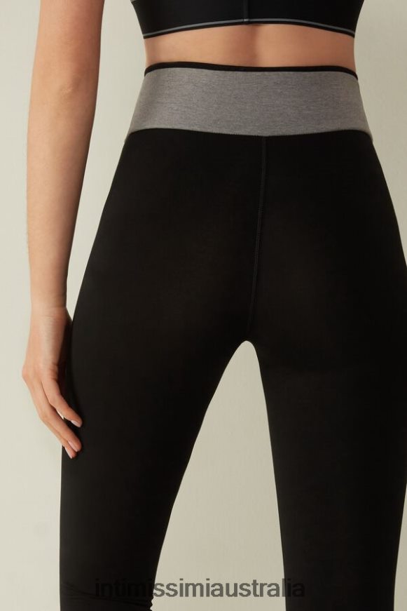 Intimissimi Women 731I-Black/Mid Grey Melange Apparel 0RJT481398 In Action Stretch Organic Cotton Leggings