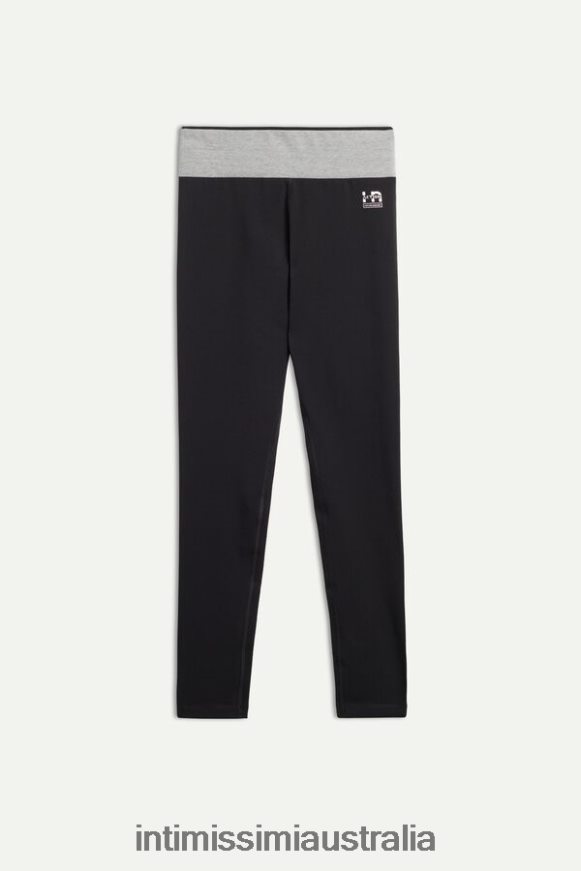 Intimissimi Women 731I-Black/Mid Grey Melange Apparel 0RJT481398 In Action Stretch Organic Cotton Leggings