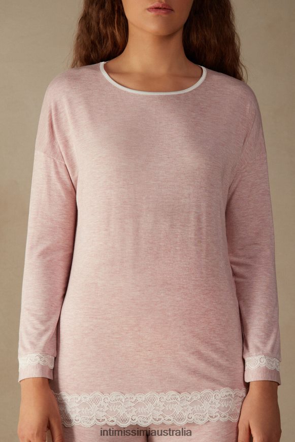 Intimissimi Women 008J-Light Pink Melange Apparel 0RJT481621 Long-Sleeve Round-Neck Modal Top
