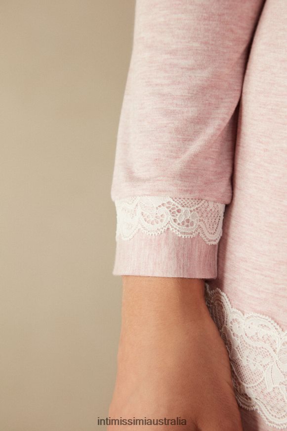 Intimissimi Women 008J-Light Pink Melange Apparel 0RJT481621 Long-Sleeve Round-Neck Modal Top