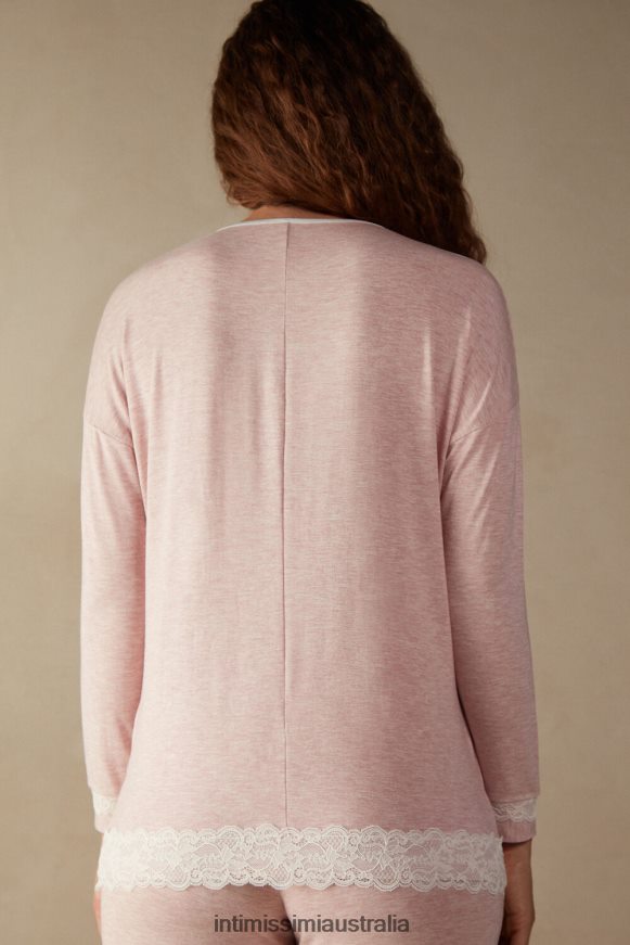 Intimissimi Women 008J-Light Pink Melange Apparel 0RJT481621 Long-Sleeve Round-Neck Modal Top