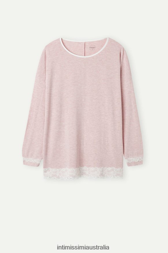 Intimissimi Women 008J-Light Pink Melange Apparel 0RJT481621 Long-Sleeve Round-Neck Modal Top