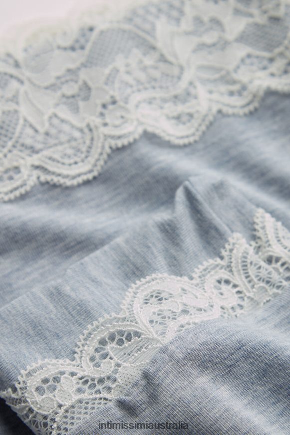 Intimissimi Women 009J-Light Blue Melange Apparel 0RJT481605 Modal and Lace Button-Down Top