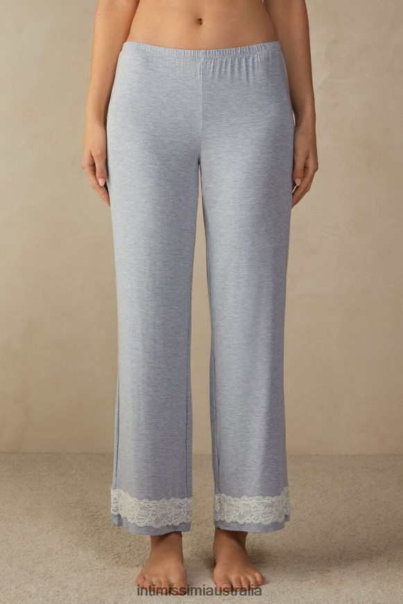 Intimissimi Women 009J-Light Blue Melange Apparel 0RJT481606 Full-Length Modal Trousers with Lace Details