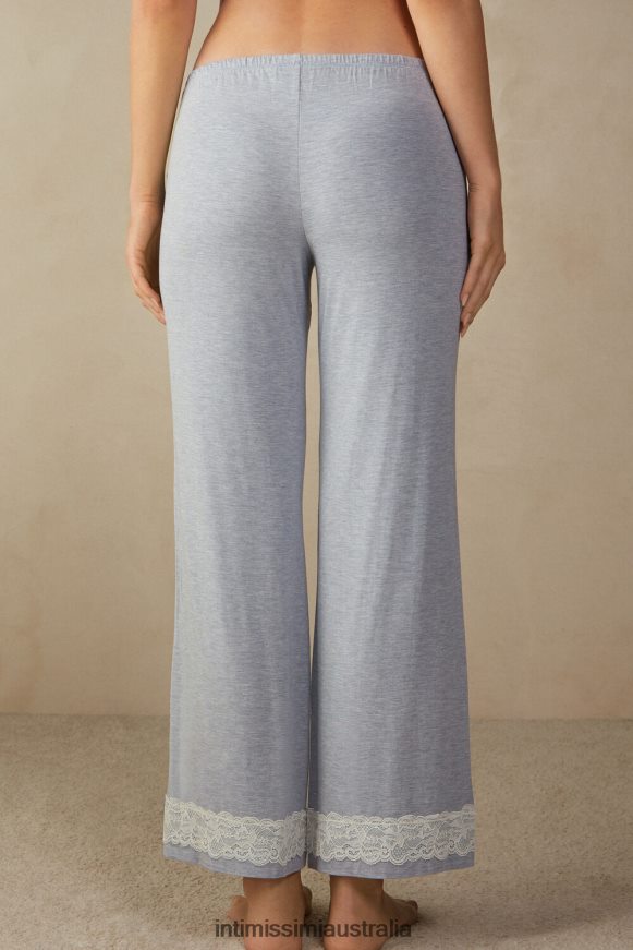 Intimissimi Women 009J-Light Blue Melange Apparel 0RJT481606 Full-Length Modal Trousers with Lace Details
