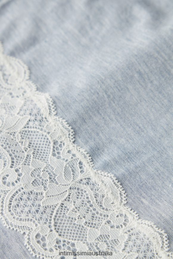 Intimissimi Women 009J-Light Blue Melange Apparel 0RJT481606 Full-Length Modal Trousers with Lace Details