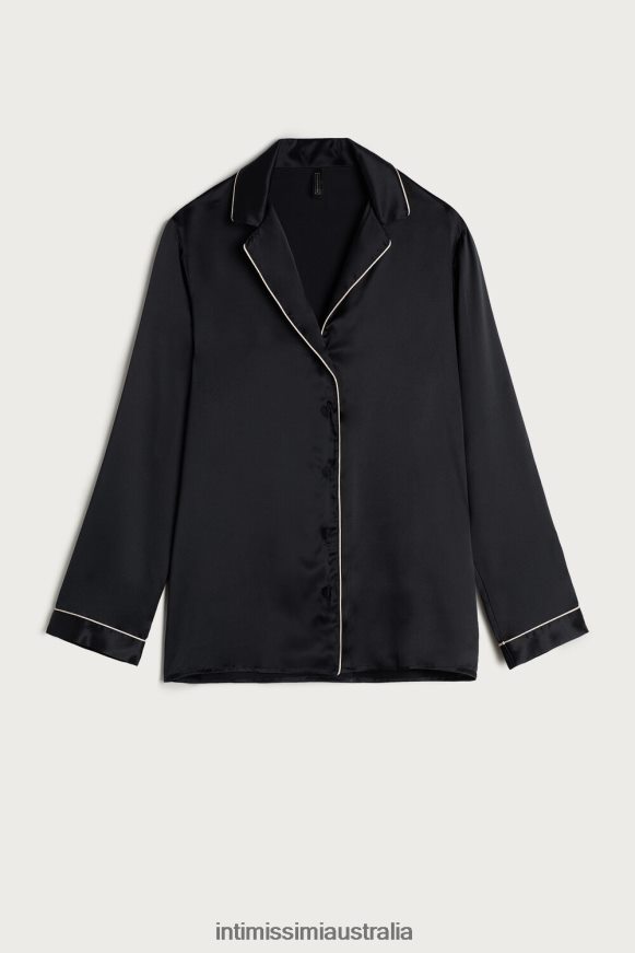 Intimissimi Women 019-Black Apparel 0RJT481680 Mannish-Cut Jacket in Silk Satin