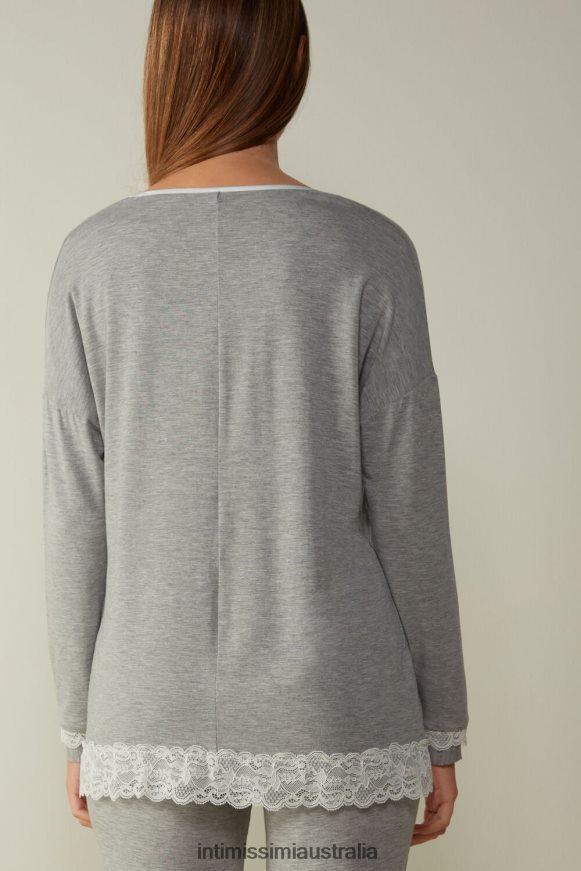 Intimissimi Women 031-Light Grey Melange Apparel 0RJT481677 Long-Sleeve Round-Neck Modal Top