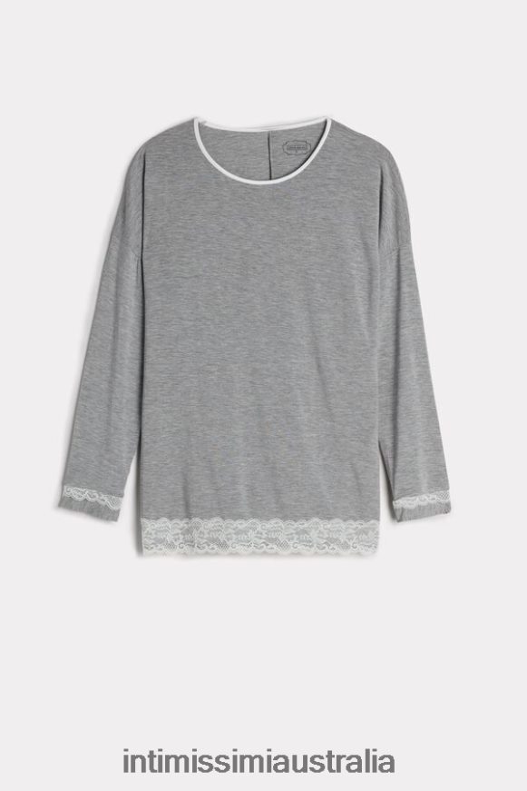 Intimissimi Women 031-Light Grey Melange Apparel 0RJT481677 Long-Sleeve Round-Neck Modal Top