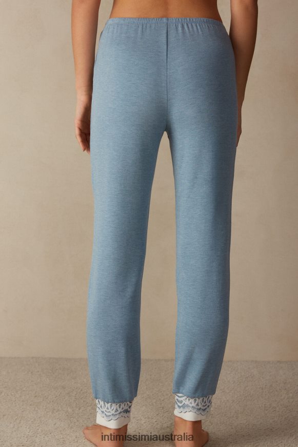 Intimissimi Women 145J-Light Blue Melange/Powder White Apparel 0RJT481585 Romantic Bedroom Modal with Wool Cuffed Full-Length Trousers