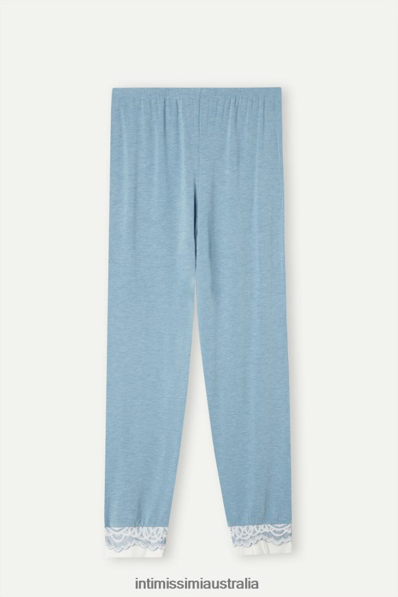 Intimissimi Women 145J-Light Blue Melange/Powder White Apparel 0RJT481585 Romantic Bedroom Modal with Wool Cuffed Full-Length Trousers