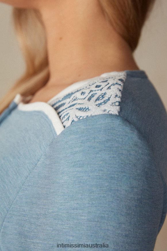 Intimissimi Women 145J-Light Blue Melange/Powder White Apparel 0RJT481588 Romantic Bedroom Modal with Wool Button-Down Top