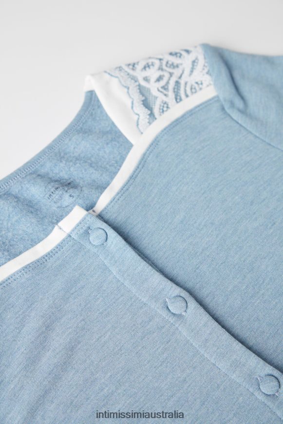 Intimissimi Women 145J-Light Blue Melange/Powder White Apparel 0RJT481588 Romantic Bedroom Modal with Wool Button-Down Top